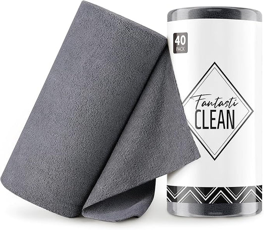 Fantasticlean Microfiber Cleaning Cloth Roll -40 Pack, Tear Away Microfiber Towels, 12" x 12", Reusable, Washable, Scratch Free, Ultra Absorbent Dish Rags for Car, Home, Garage or Shop (DimGrey)-DeskLoop Office