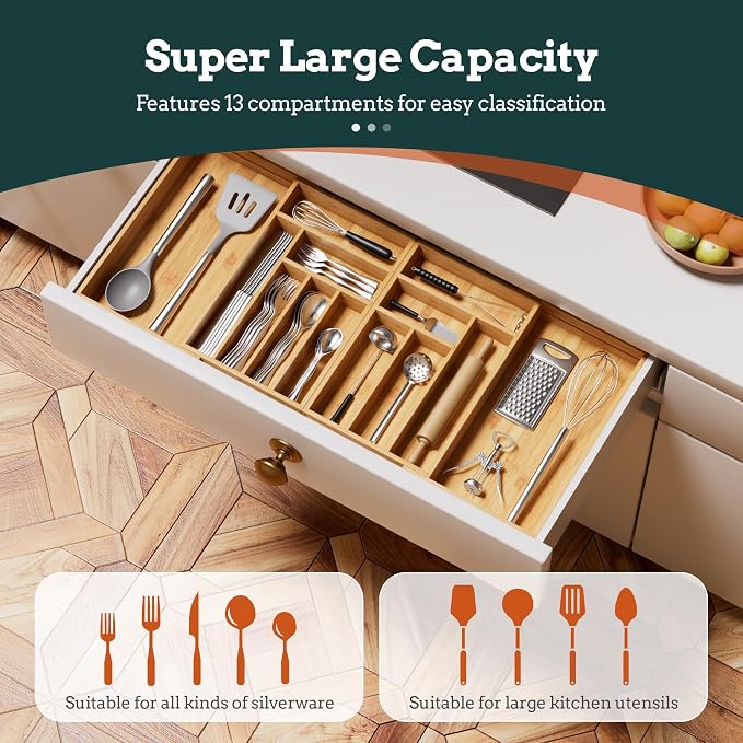 Silverware Organizer Large, Magnetic Connected Expandable 13 Slots Silverware - Image 2