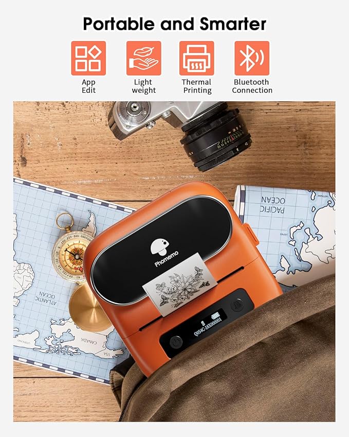 Phomemo M220 Label Printer, Barcode Printer, Bluetooth Thermal Label Maker Machine for Barcodes,Name,Address,Clothing Labeling,for Office Home,Compatible with Phones and Some PC Orange-DeskLoop Office