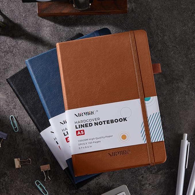 Lined Journal Notebook, with Pen, Leather Hardcover, 3 Pack, - Image 6