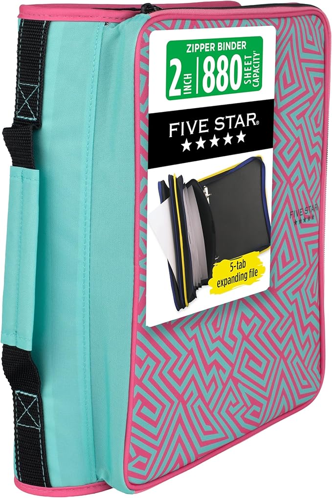 Five Star Zipper Binder 2 Inch O-Rings Case Organiser by FiveStar