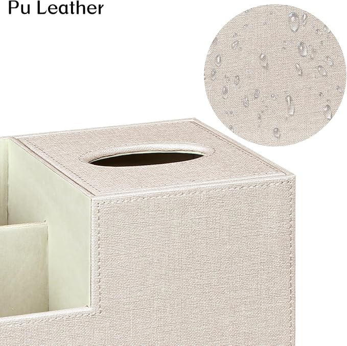 Square Tissue Box Cover with Storage, PU Leather Cube Tissue Box Holder - Image 5