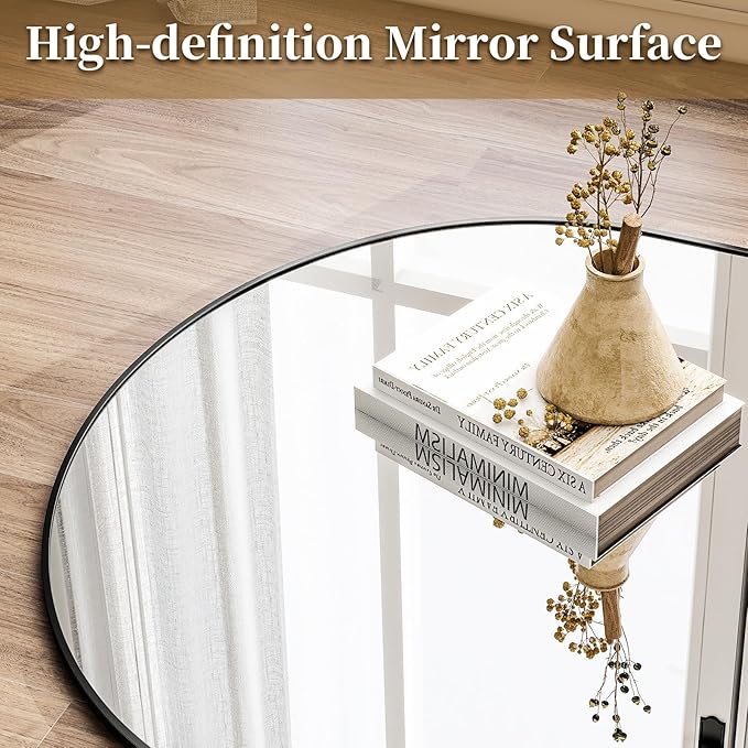 HARRITPURE 78" x 35" Arched Full-Length Mirror - Black Oversized Floor Mirror Free Standing Aluminum Frame Full Body Mirrors for Bedroom Cloakroom-DeskLoop Office