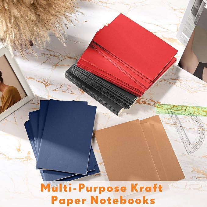 Mimorou 100 Pcs Kraft Notebook Journals 5.5 Inch x 8.3 Inch A5 Softcover Notebooks Bulk for Writing Sketch Office Notepad with 60 Pages 30 Sheets(Black, Brown, Red, Navy,Lined)-DeskLoop Office