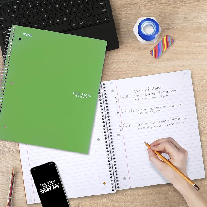 Five Star Spiral Notebook + Study App, 1 Subject, Wide Ruled Paper, 100 Sheets - Image 4