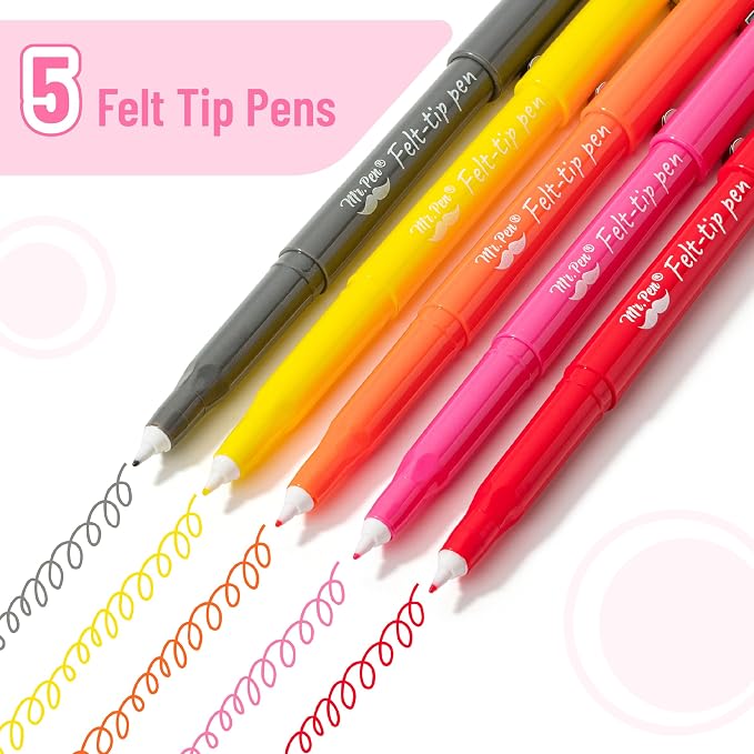 Mr. Pen- Felt Tip Pens, 5 Pack, 0.7 mm, Colorful Felt Tip Pens, Fast Dry | No - Image 2