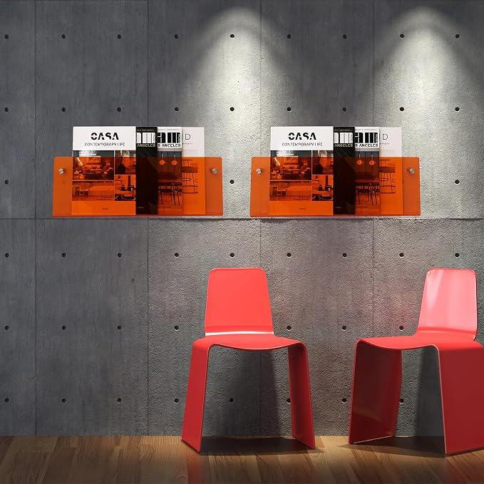 2 Pack Orange Acrylic Magazine Holder, Wall Mount Hanging Bookshelf Literature - Image 6