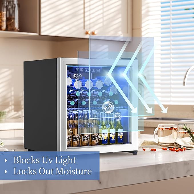 Beverage Refrigerator and Cooler, Freestanding Drink Dispenser for Soda Beer or Wine,70 Can Mini Fridge with Glass Door,Digital Temperature Control,Home, Bar, Office (Silver 1.78 Cu,Ft)-DeskLoop Office