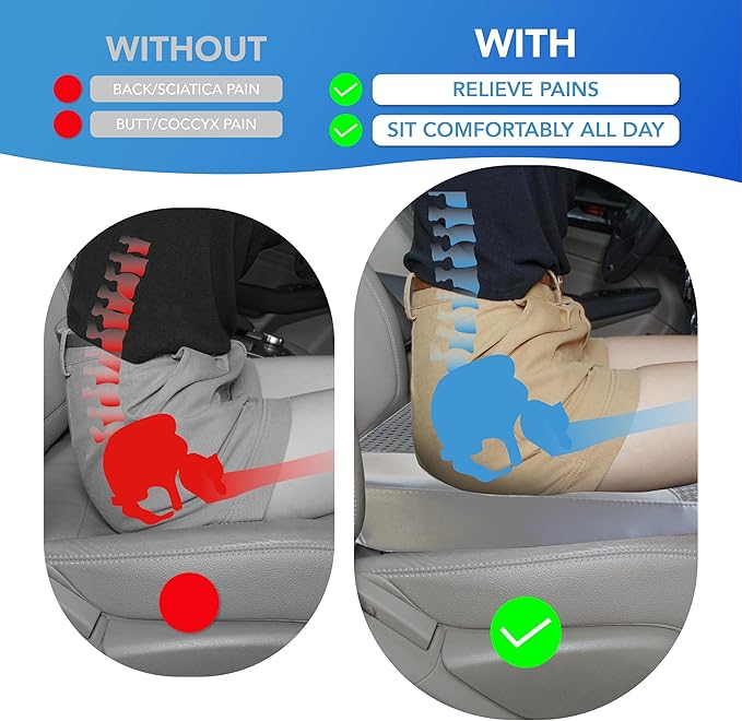 Car Seat Cushion, Comfortable Memory Foam Seat Pillow for Driving, Sciatica-Back Pain Relief, Cushion for Car-Truck, Office, Wheelchair - Dark Grey-DeskLoop Office