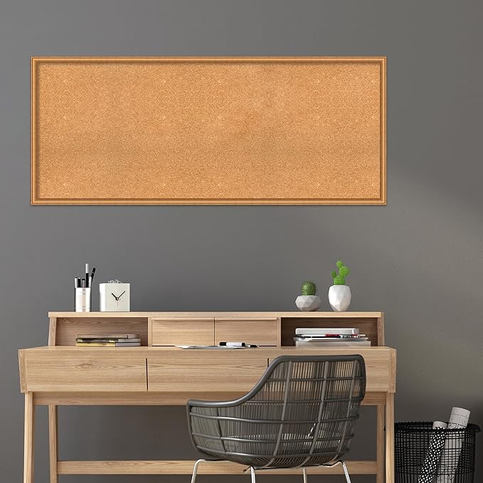 Amanti Art Natural Cork Board for Wall, 26x62 Vision Board with Bronze Frame, Oversize Corkboard Office Decor for Home Organization, Casual Corkboard Pinboard to Display Items for Home Organization-DeskLoop Office
