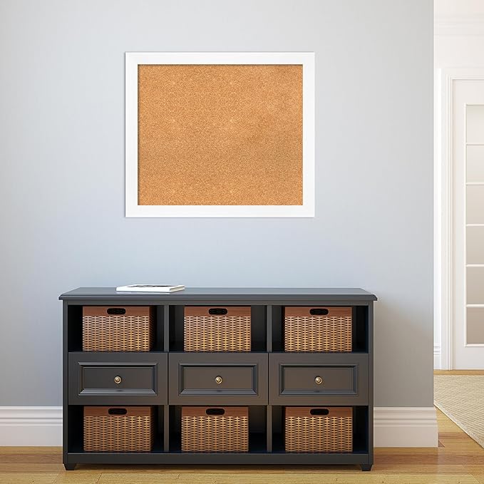 Amanti Art Natural Cork Board for Wall, 27x31 Vision Board with White Frame, Large Corkboard Office Decor for Home Organization, Modern Corkboard Pinboard to Display Items for Home Organization in-DeskLoop Office