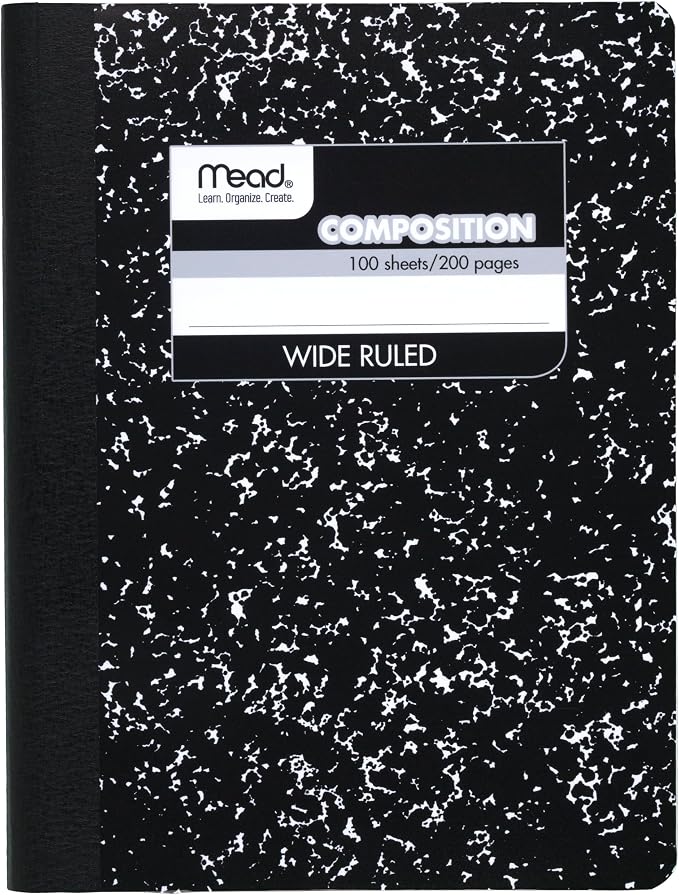 Mead Composition Notebook, Wide Ruled Paper, 7.5" x 9.75", 100 Sheets by Mead