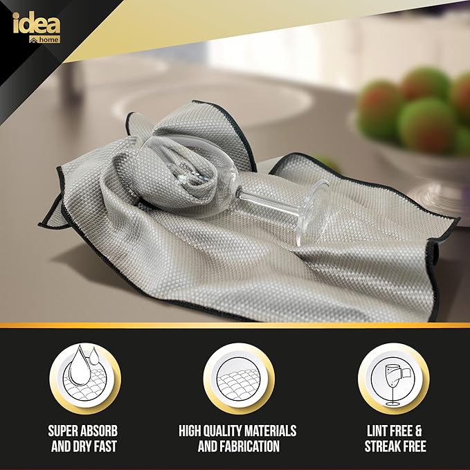 Idea Home Glass Microfiber Cleaning Cloth with Absorbent and Lint Free Material - Large Wine Glass Polishing Cloth - Glassware Cleaning Products - 16x24in Streak Free Microfiber Cloth-DeskLoop Office