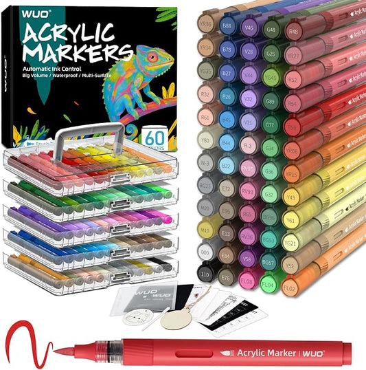 WUO 60 Colors Acrylic Paint Markers, Acrylic Paint Pens and Acrylic Markers by WUO