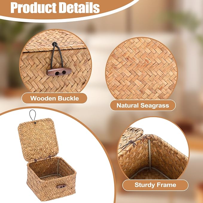 Hipiwe Handwoven Seagrass Basket Decorative Shelf Basket - Image 6