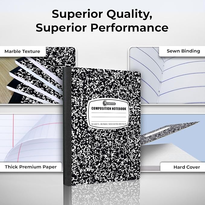 Rosmonde 5000 Pack Composition Notebook Bulk, Wide Ruled Sheets, 100 Sheets - Image 2