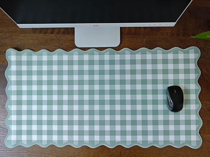 Scalloped‌ Sage Green Checkered Desk Mat Cute Pastel Large Gaming Mouse Pad - Image 6
