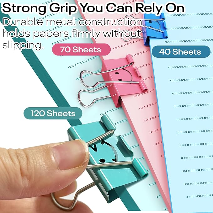 Optomni Binder Clips, 62 Pack, Medium & Large, Colorful Metal Paper Clips - Image 4