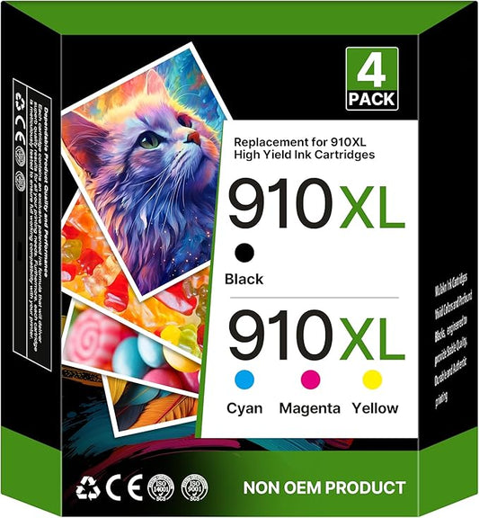 910XL Ink Cartridges for HP Printers (4 Pack) Replacement for HP 910XL Ink Cartridges Combo Pack Use for OfficeJet 8010 8020 Series, Pro 8020, 8030 Series Printer | Black Cyan Magenta Yellow-DeskLoop Office