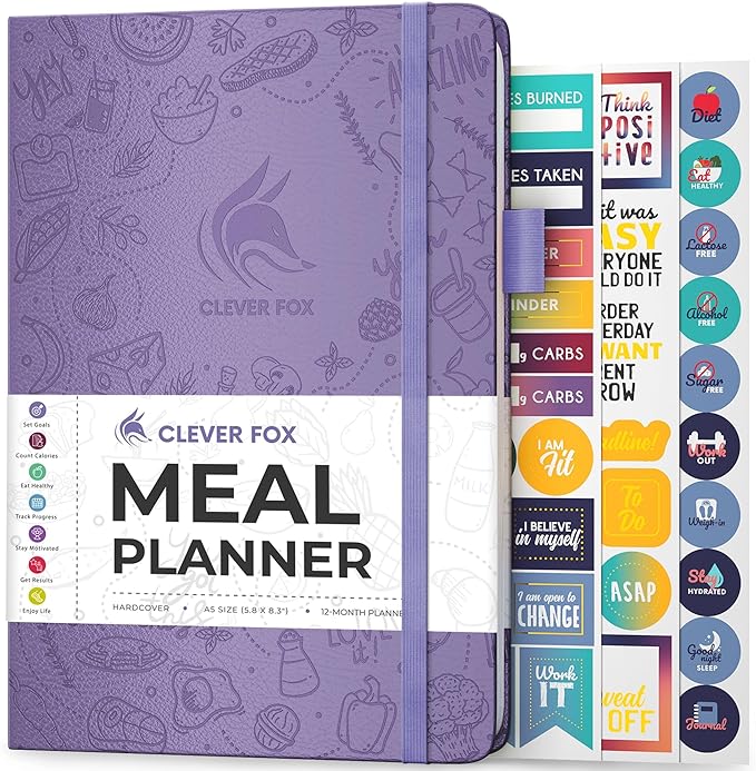 Clever Fox Weekly Meal Planner - Weekly & Daily Meal Prep Journal with Shopping and Grocery Lists for Menu Planning, Healthy Diet & Weight Loss Tracking, Lasts 1 Year, Undated, A5 - Lavender-DeskLoop Office