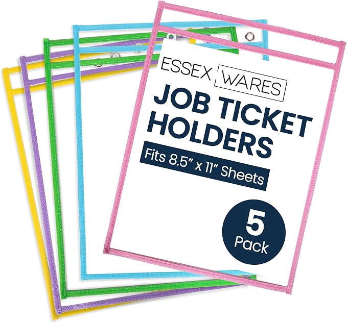Essex Wares - 5 Pack, Job Ticket Holders, Reusable & Easy Erase Plastic Invoice by EssexWares