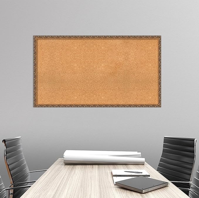 Amanti Art Natural Cork Board for Wall, 26x46 Vision Board with Bronze Frame, Oversize Corkboard Office Decor for Home Organization, Traditional Corkboard Pinboard to Display Items for Home-DeskLoop Office