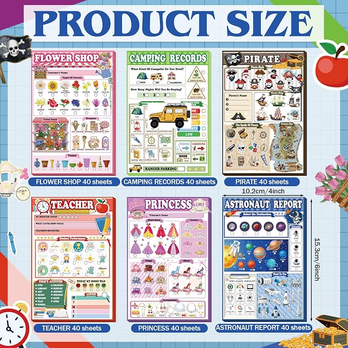 Eaasty Kids Pretend Play Notepads 4 x 6 Inch Pads - Image 3