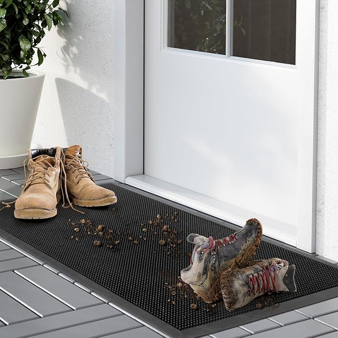 Kuyal Front Door Mat, 2'x3' Outdoor Entrance Mat, Winter Non-Slip Waterproof Outside Entrance Mats, Heavy Duty Durable Welcome, Non Slip Rubber Outdoor Mats for Entryway, Black-DeskLoop Office
