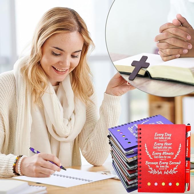 100 Pcs Bulk Christian Gifts Prayer Journal for Woman - 50 Set Religious Notepad with Christian Pen - Bible Notebook - Church Gifts for Mother's Day, Bible Study, and Family Devotions ( Colorful )