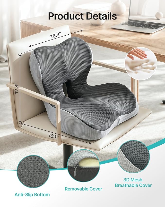 PEGZONE Seat Cushion & Ergonomic Lumbar Support Pillow Memory Foam Cushion - Image 2