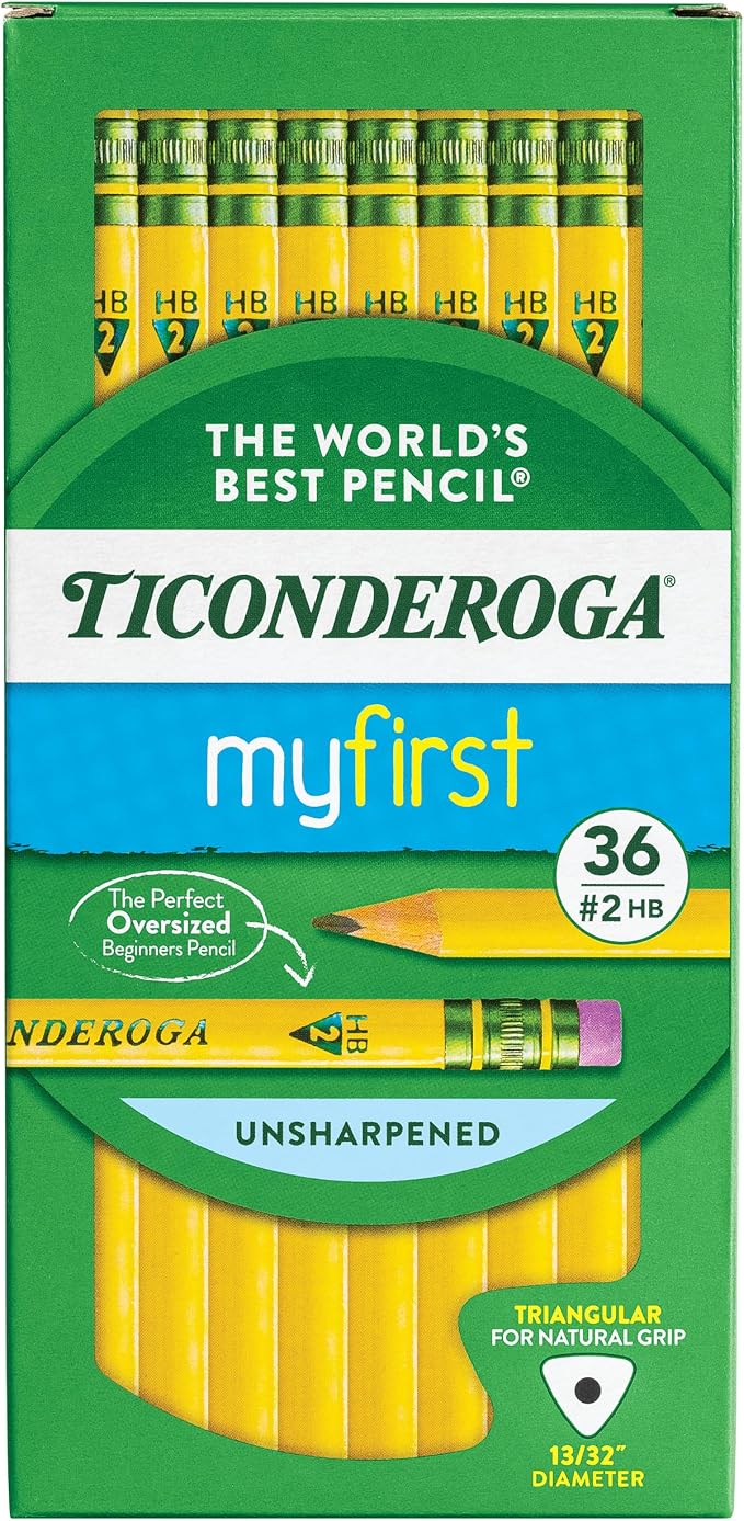 Ticonderoga My First Tri-Write Wood-Cased Pencils, Unsharpened, 2 HB Soft by Ticonderoga