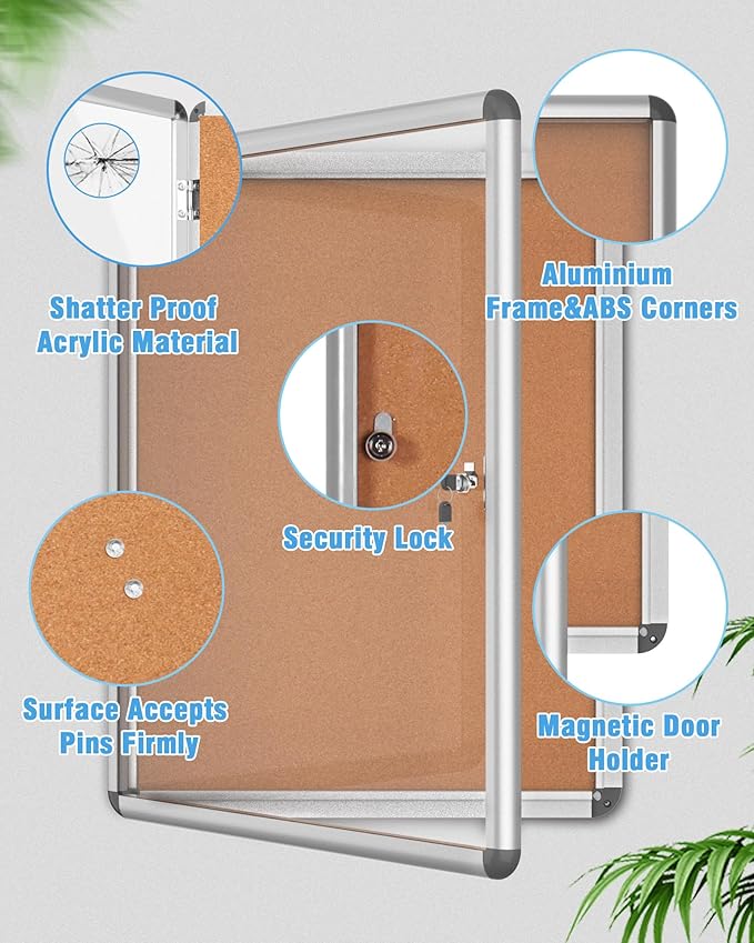 2 Pack 38"x28" Enclosed Bulletin Board, Lockable Weather-Resistant Aluminum Cork Noticeboard for School & Office, Silver Frame w/Cork-DeskLoop Office
