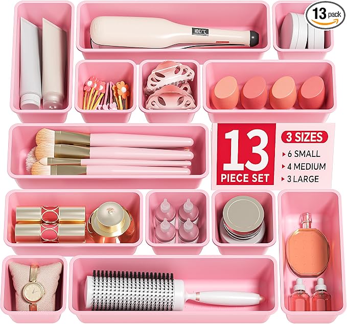 Canfanni 13 Pack Plastic Drawer Organizers Set, 3 Sizes Desk Drawer Organizer by Canfanni