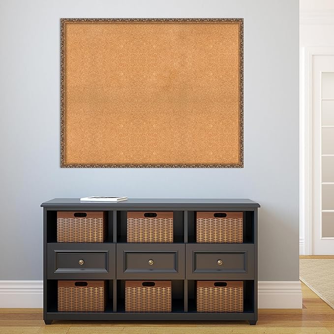 Amanti Art Natural Cork Board for Wall, 36x44 Vision Board with Bronze Frame, Oversize Corkboard Office Decor for Home Organization, Traditional Corkboard Pinboard to Display Items for Home-DeskLoop Office