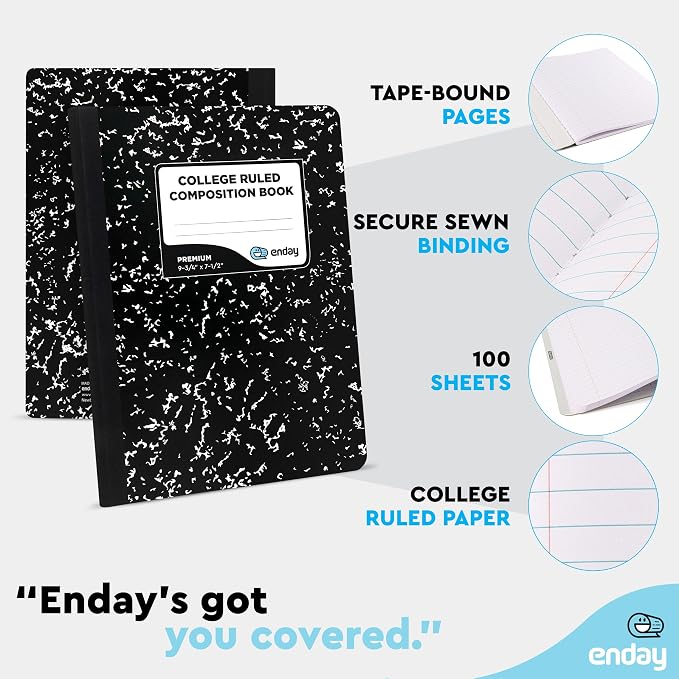 Enday Composition Notebook Hard Cover Marble composition notebook, 100 Sheets - Image 3