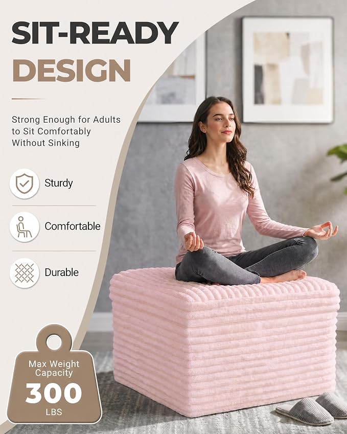 23.6in Pouf Ottoman, Corduroy Ottoman Foot Rest - Image 3