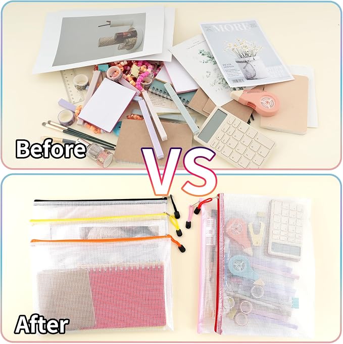EOOUT 100pcs Mesh Zipper Pouch, A4 Size, 10 Colors Zipper Bags - Image 4