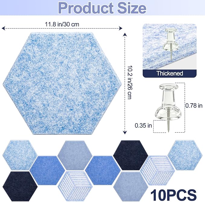 10PCS Hexagon Cork Board Tiles, Self-Adhesive Felt Bulletin - Image 2