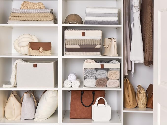 StorageWorks Closet Storage Bins, Extra Large Storage Baskets with Clear Window and Handles, Foldable Fabric Organizer for Clothes, Shelves, Beige, 3 Pack-DeskLoop Office