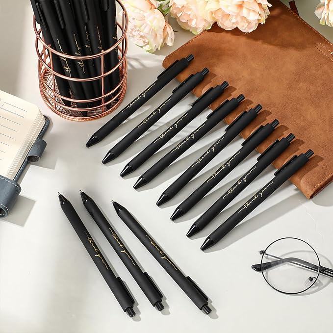 200pcs Thank You Pens Bulk Cute Multicolor Ballpoint Pen for Men Women Server Accessories Employee Holiday Appreciation Gifts for Teacher Office Back to School Party Favor (Black)