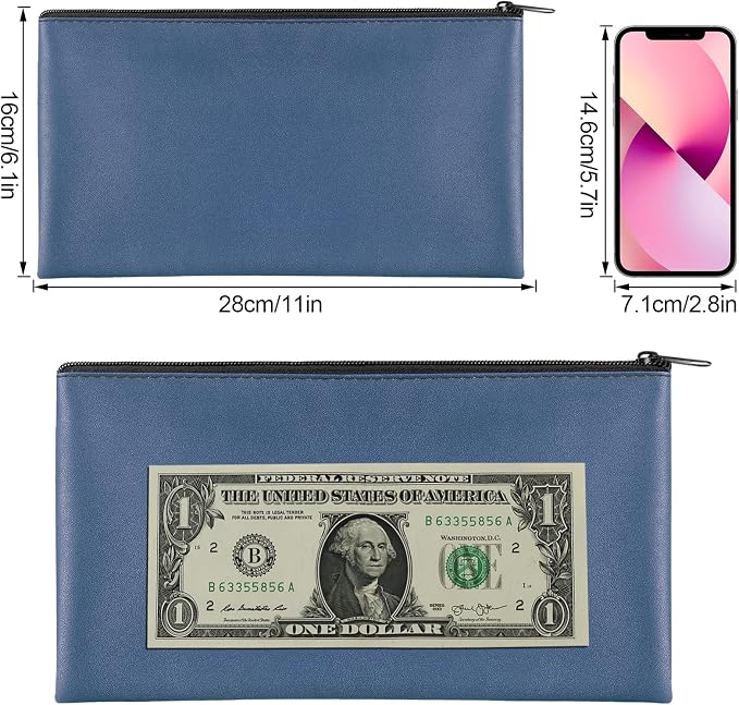 2 Pieces Money Bags with Zipper, 11x6.1 inch Money Pouch, Bank Bag, Cash Bag - Image 2