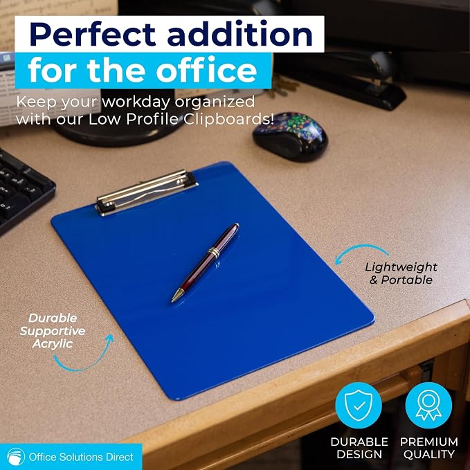 Blue Plastic Clipboard with Low Profile Clip - Image 3