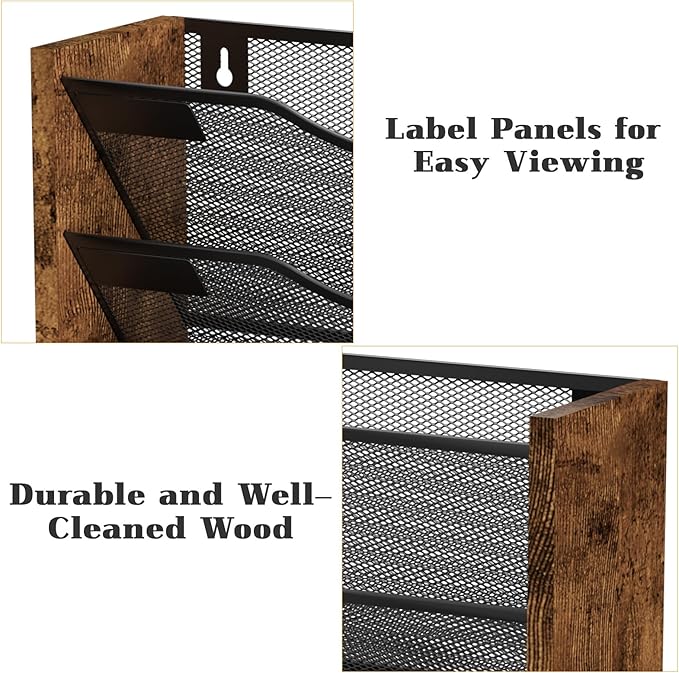 Ironwood Hanging Wall File Organizer, 5 Pocket Mesh Mail Organizer Wall Mounted - Image 5