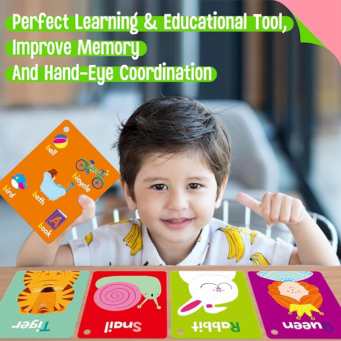 110 PCS Early Learning Flashcards, Double Sided Cards- Alphabet, Home Object - Image 5
