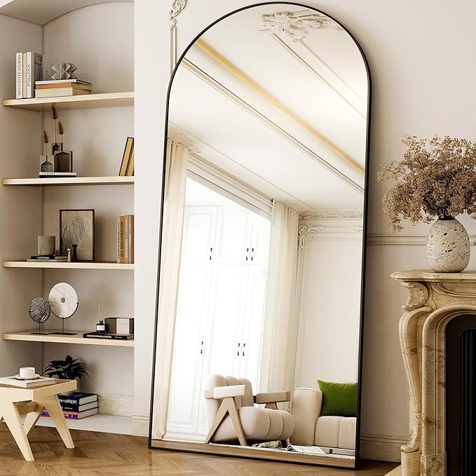 GLSLAND-38x77 inch Arched Full Length Mirror - Floor Mirrors Aluminum Alloy Frame Full Body Dressing Mirror for Bedroom Living Room,Black-DeskLoop Office