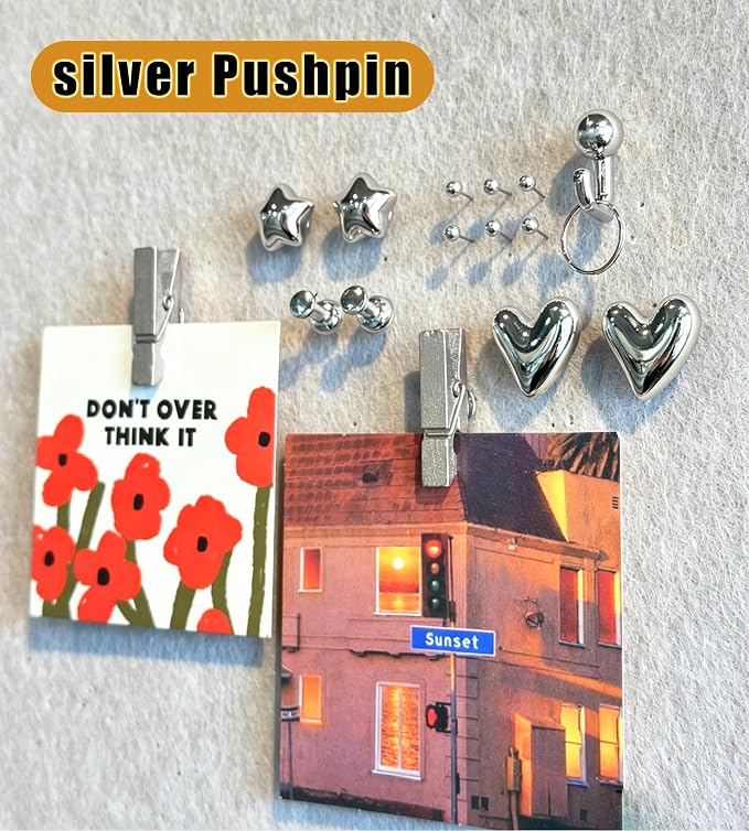 KEYDUACU 150 Pcs Silver Push Pins Set, Metal Thumb Tacks, Decorative Push Pins - Image 2
