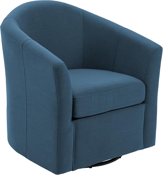 UIXE 360° Swivel Barrel Accent Chairs Set of 2, Modern Round Arm Chair Upholstered Club Armchair, Single Sofa Seating in Fabric for Living Room, Bedroom (Blue)-DeskLoop Office