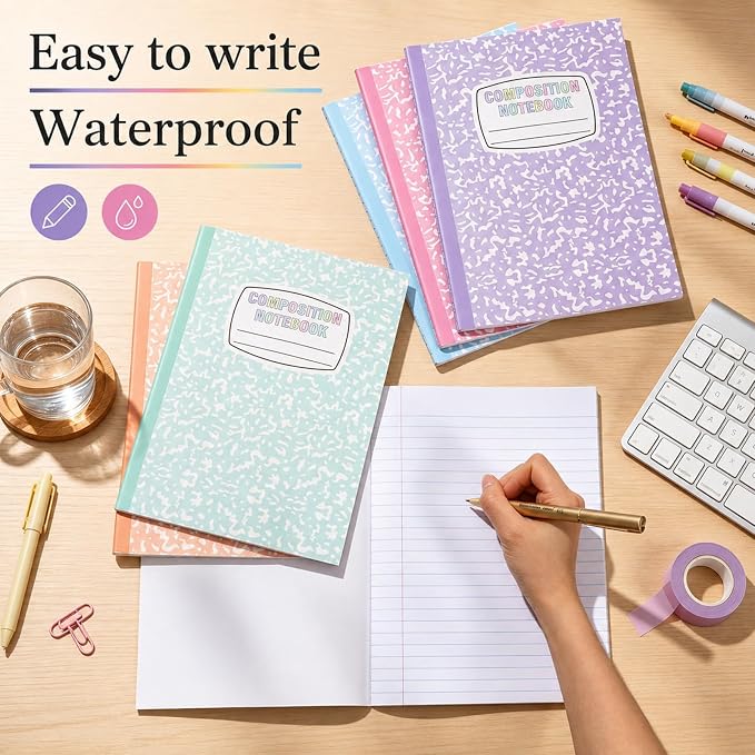 6 Pack Large Composition Notebooks Bulk 9.8 × 7.5 in Wide Ruled Hard Cover - Image 3
