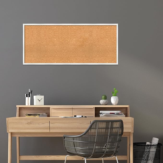 Amanti Art Natural Cork Board for Wall, 21x49 Vision Board with White Frame, Oversize Corkboard Office Decor for Home Organization, Country Rustic Corkboard Pinboard to Display Items for Home-DeskLoop Office