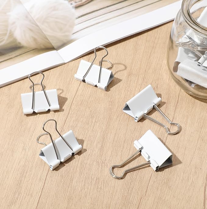Jetec 200 Pcs 1.25in/32mm White Metal Binder Clips Bulk Medium Reusable Fold Back Binder Clips Paper Clamps Spring Steel Sturdy for Home School Office Supplies-DeskLoop Office